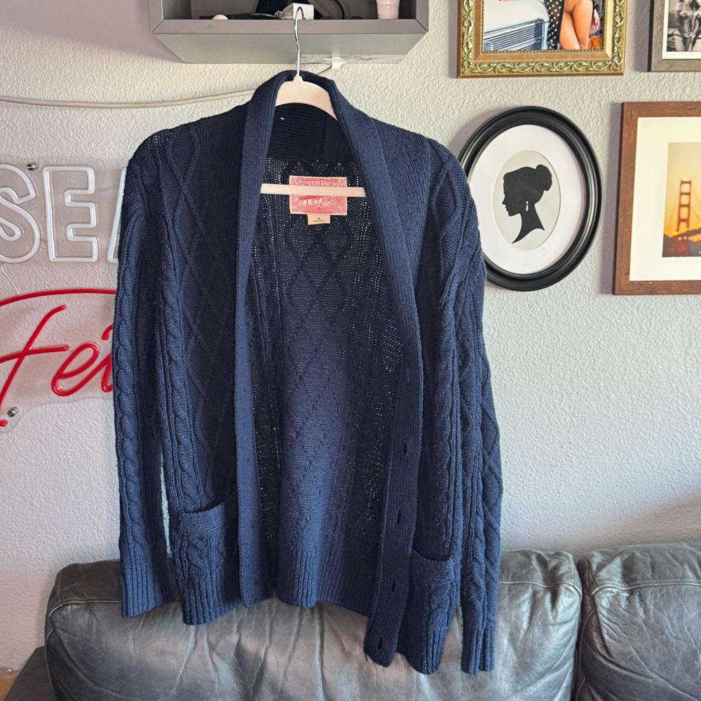 Navy Cable Knit Cardigan Sweater